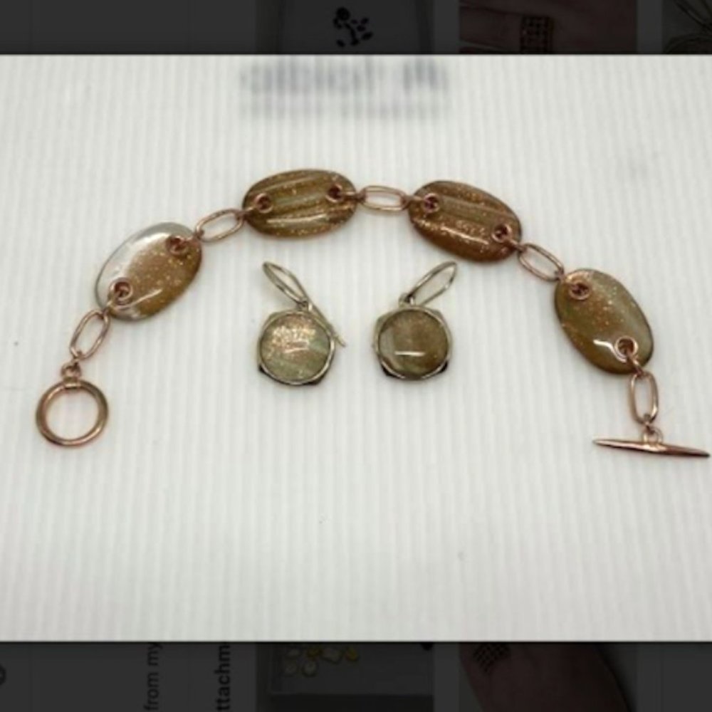 Rose Gold Plated Sterling Earrings + Bracelet Set
